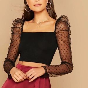 Petal and Pup Sheer Mesh Gigot Sleeve Crop Top